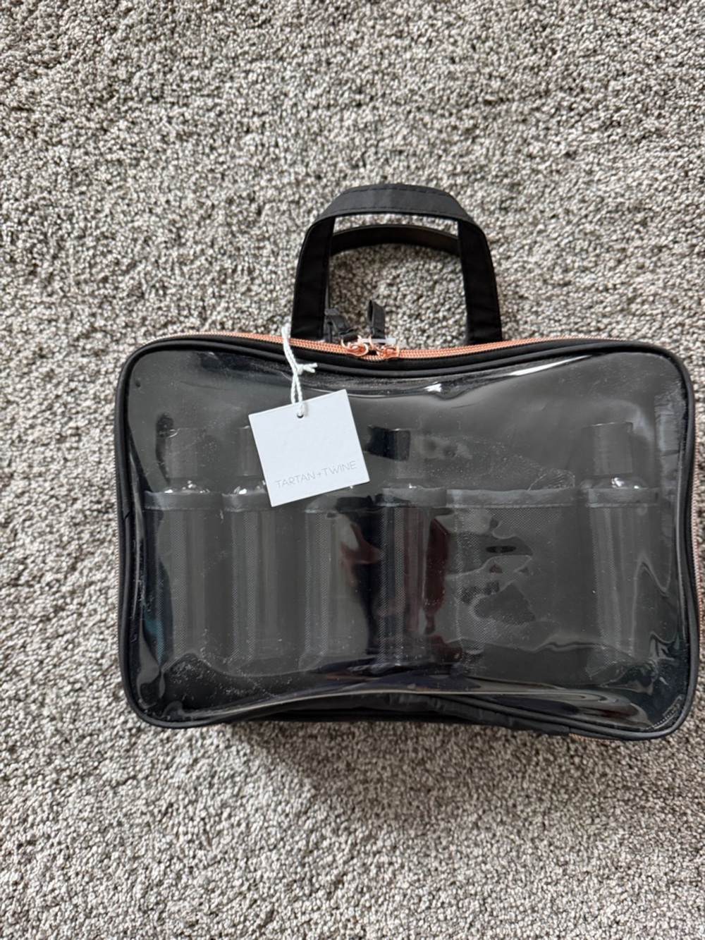 Black Clear Travel Cosmetic Bag with Rose Gold Zipper